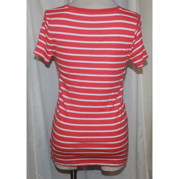 Merona Pink and White Stiped V-Neck Short Sleeve Ultimate Tee Size M - Picture 2 of 2